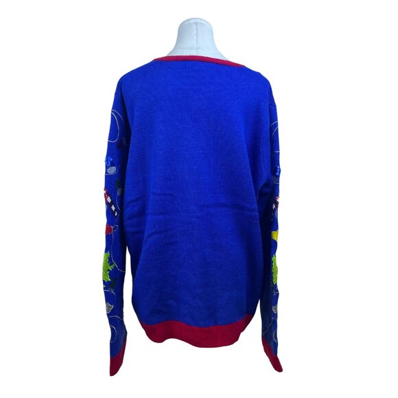 Jolly Sweaters Blue & Red Acrylic Christmas Cardigan XL Holiday Festive - New - Picture 3 of 8